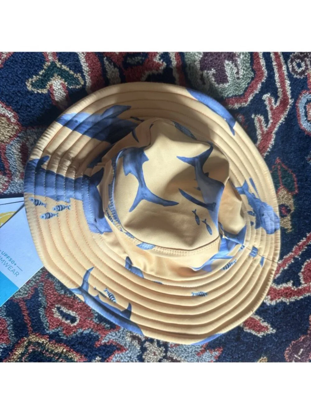 Snapperrock Newzeland  Kids SPF 50+ Yellow Bucket Hat  Shark & Fish reversible